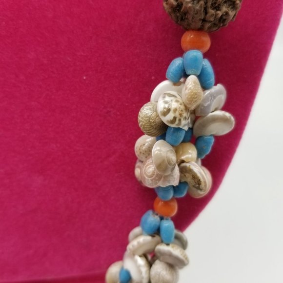 Vintage Mini Snail Shell Bead Nut Necklace Lei Luau 34" Blue Purple Orange White - Picture 7 of 8